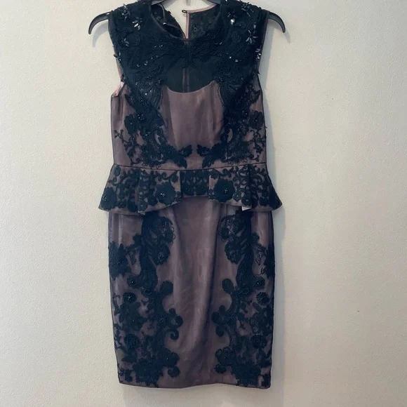 Karen Millen | Dresses | Karen Millen Brand Black Peplum Lace Bead Cocktail  Dress Evening Gown Size | Poshmark